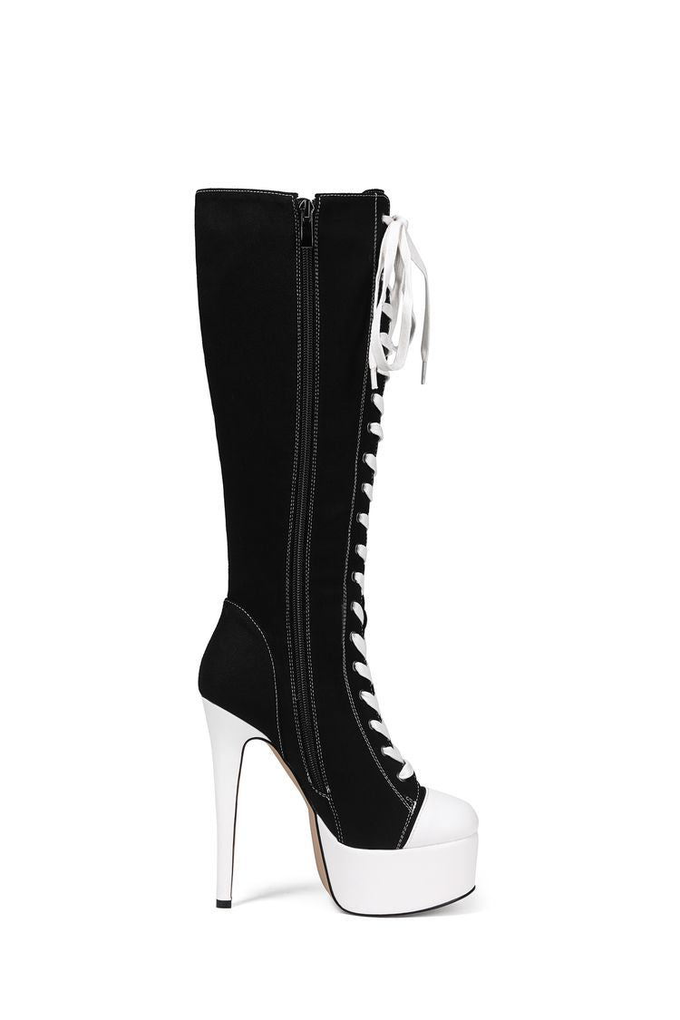Canvas Platform Stiletto Knee-High Boots