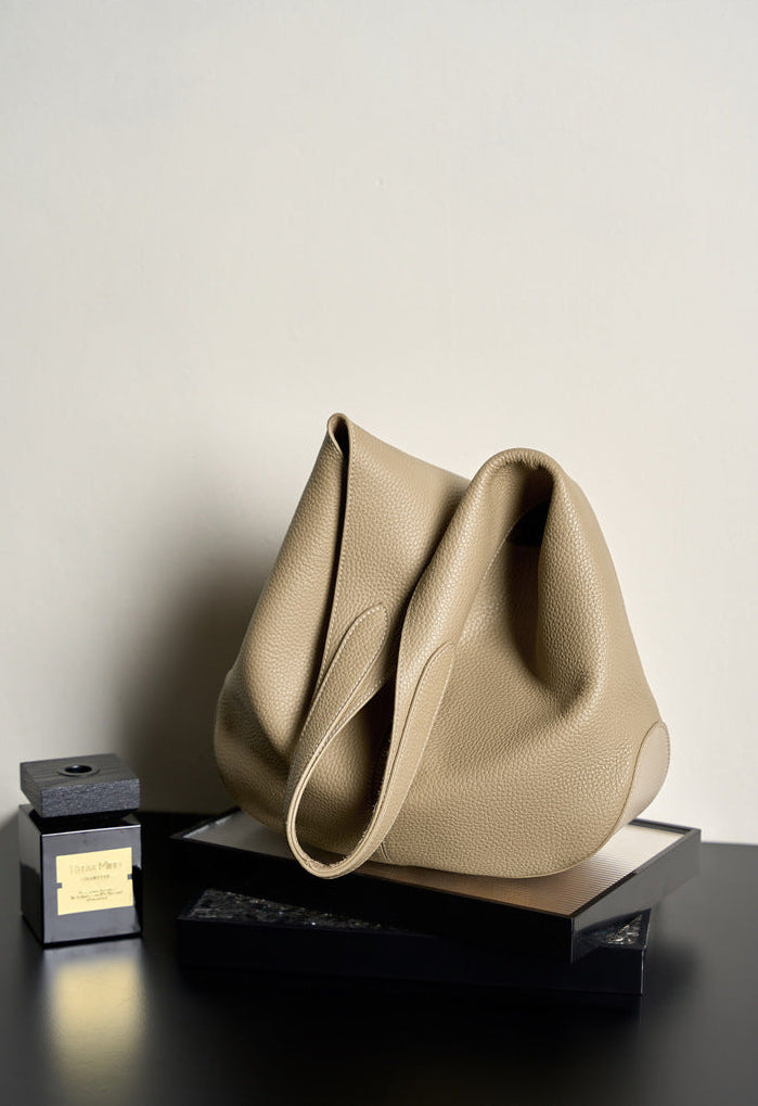 Slouchy Hobo Shoulder Bag in Genuine Cowhide Leather