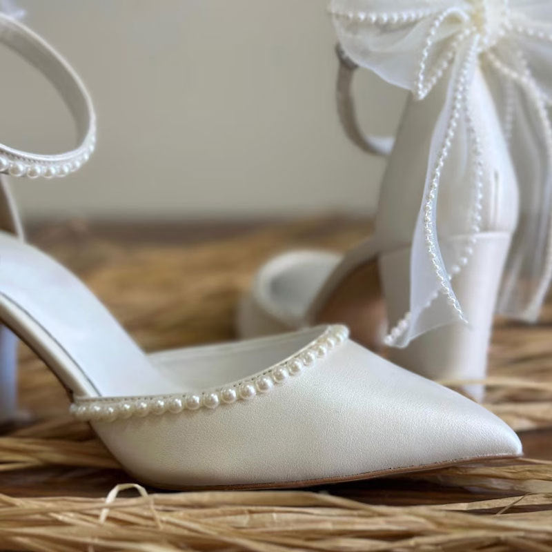 Ivory Block Heel Bridal Pumps