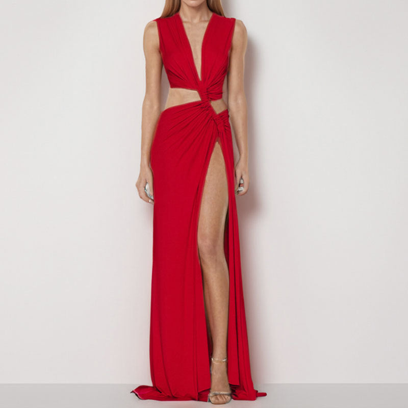 Thigh-High Slit Cut-Out Maxi Dress