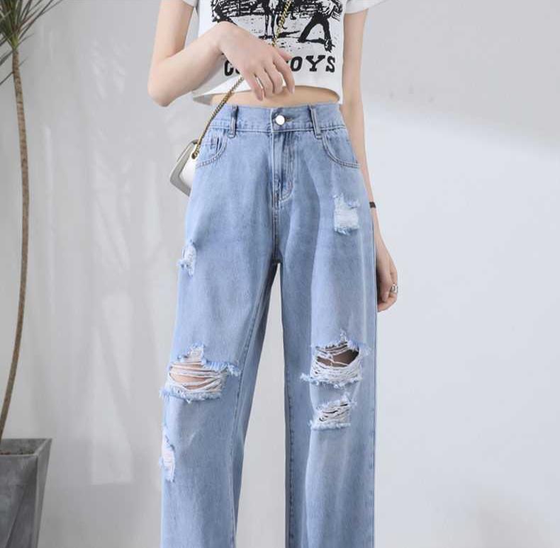 Loose Fit Ripped High-Waisted Jeans for Women