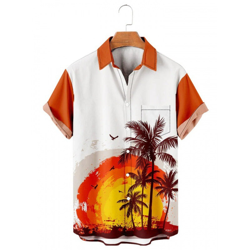 Hawaiian Tropical Print Short Sleeved Shirt for Men, S-5XL