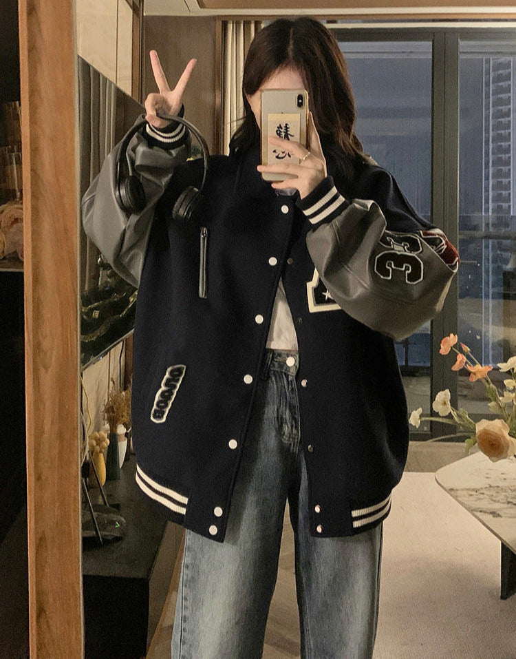 Vintage Oversized Embroidered Varsity Jacket