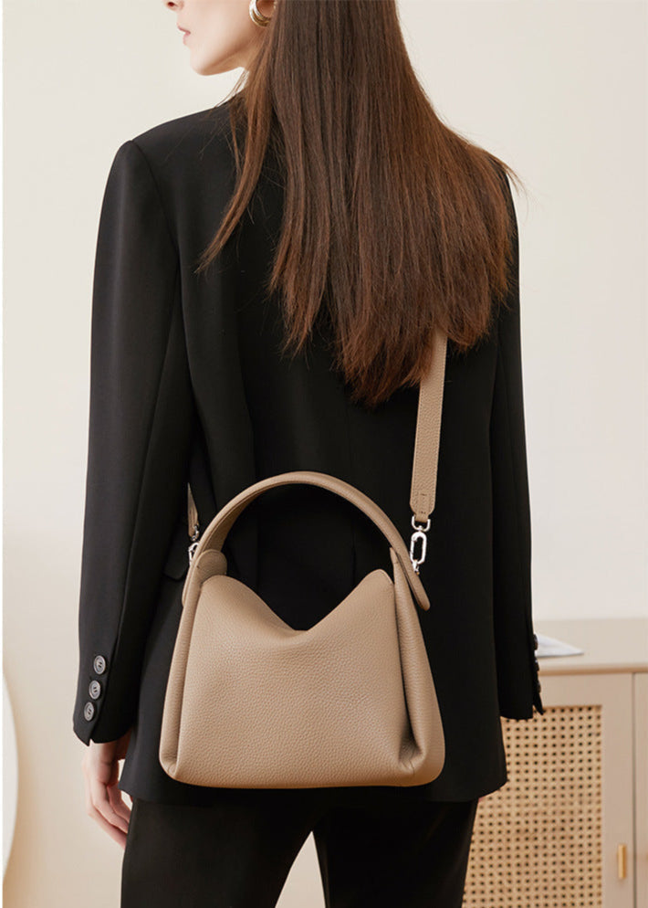 Genuine Cowhide Leather Handbag with Shoulder/Crossbody Strap