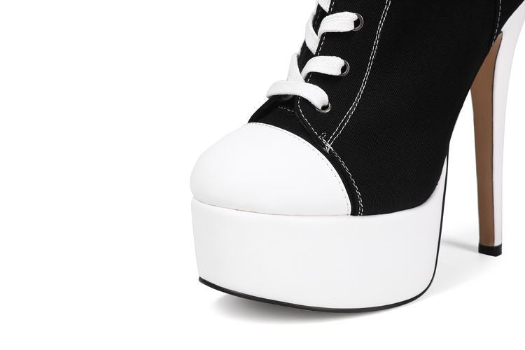 Canvas Platform Stiletto Knee-High Boots