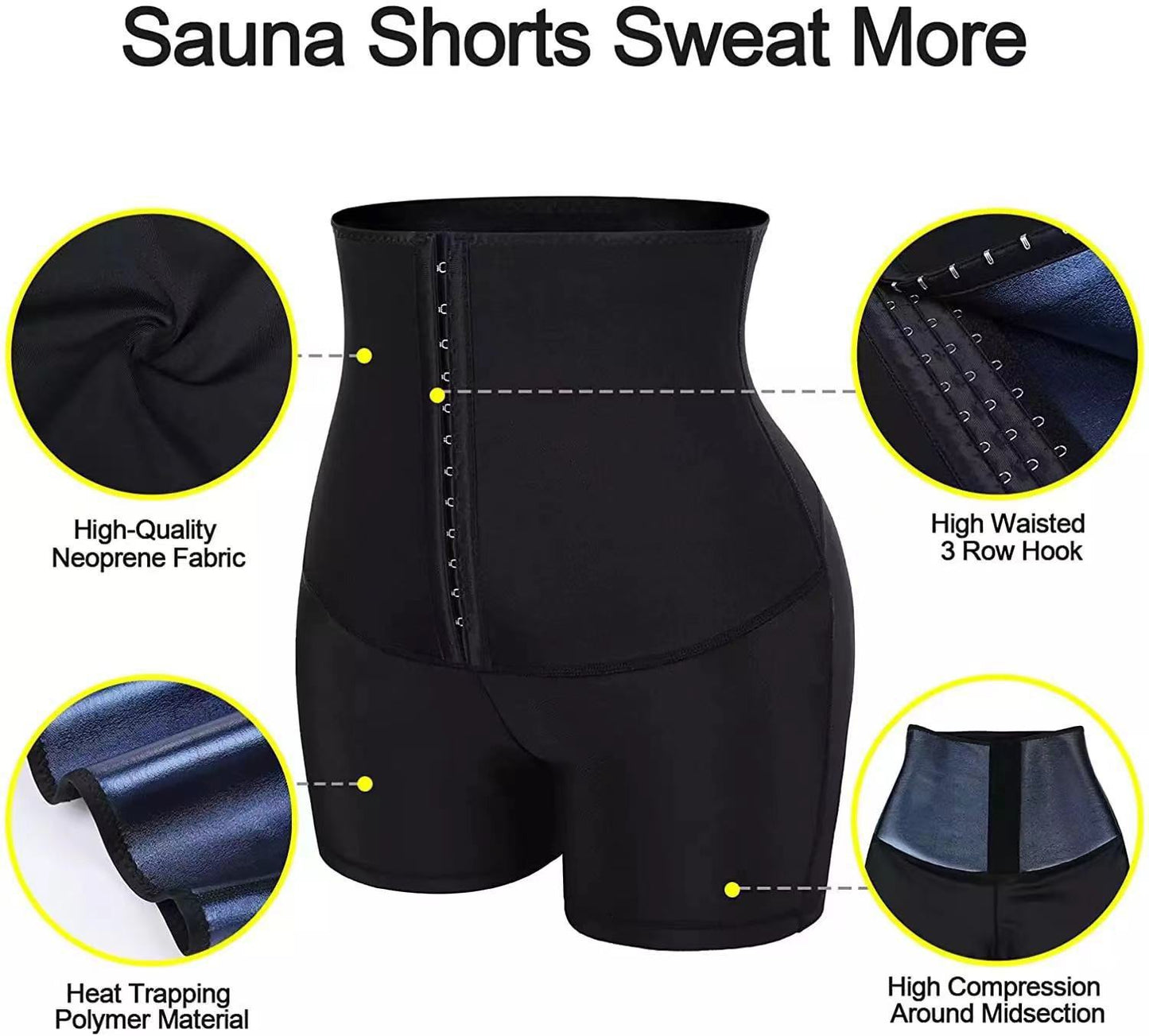 High-Waisted Shapewear Sweatshorts for Sauna, Yoga, Gym, Running, Casual Wear