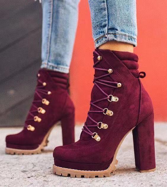 Lace-Up Platform High Heeled Boots