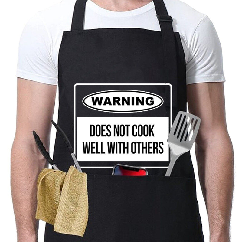 Kitchen BBQ Letter Print Apron with 3 Pockets and Adjustable Neck Strap, Water Resistant