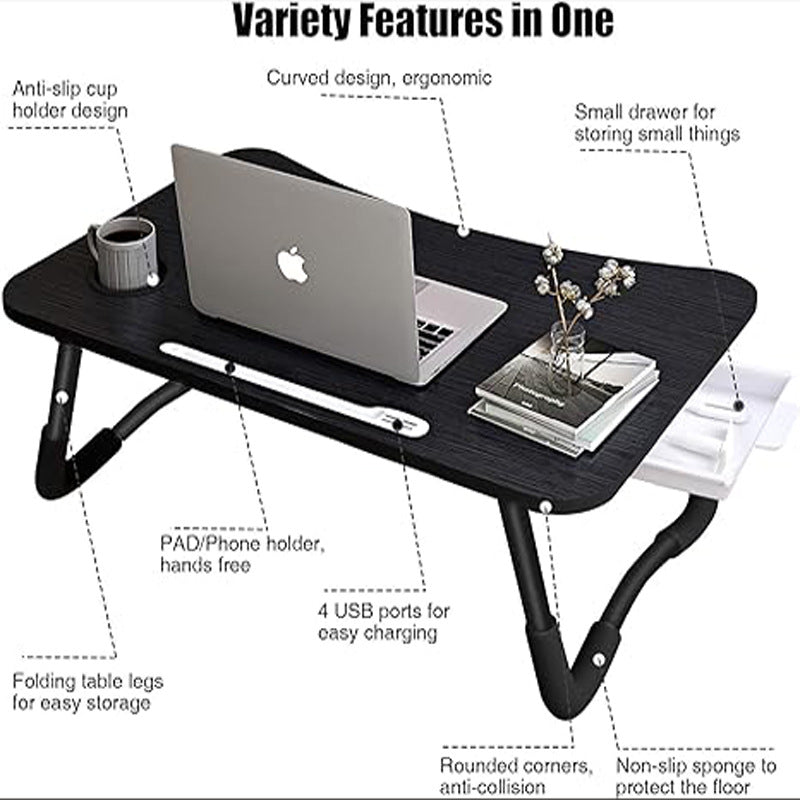 Foldable Laptop Desk for Bed with USB Ports, Free Nightlight & Fan