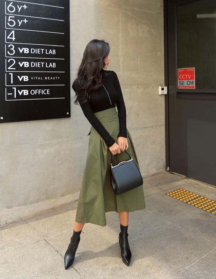 High-Waisted A-Line Umbrella Midi Skirt