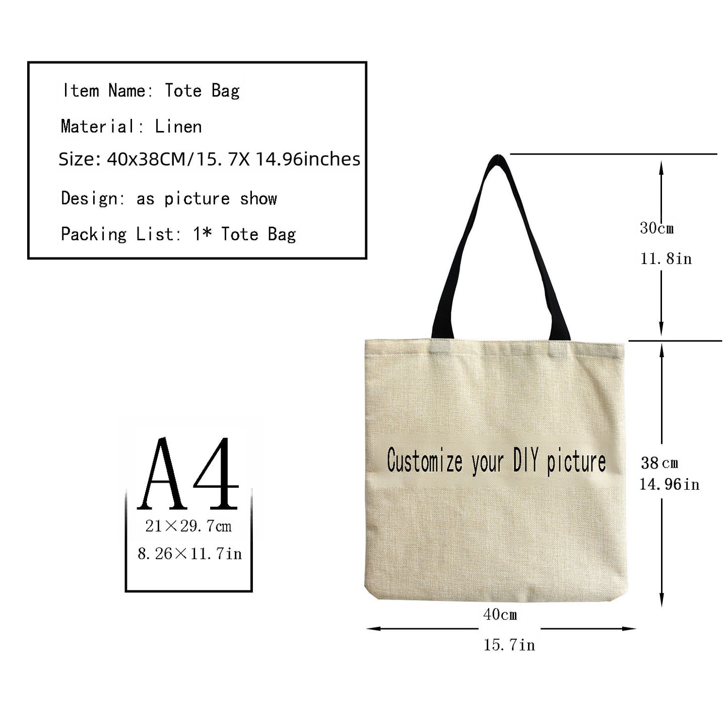 Large Linen Graphic Tote Bag