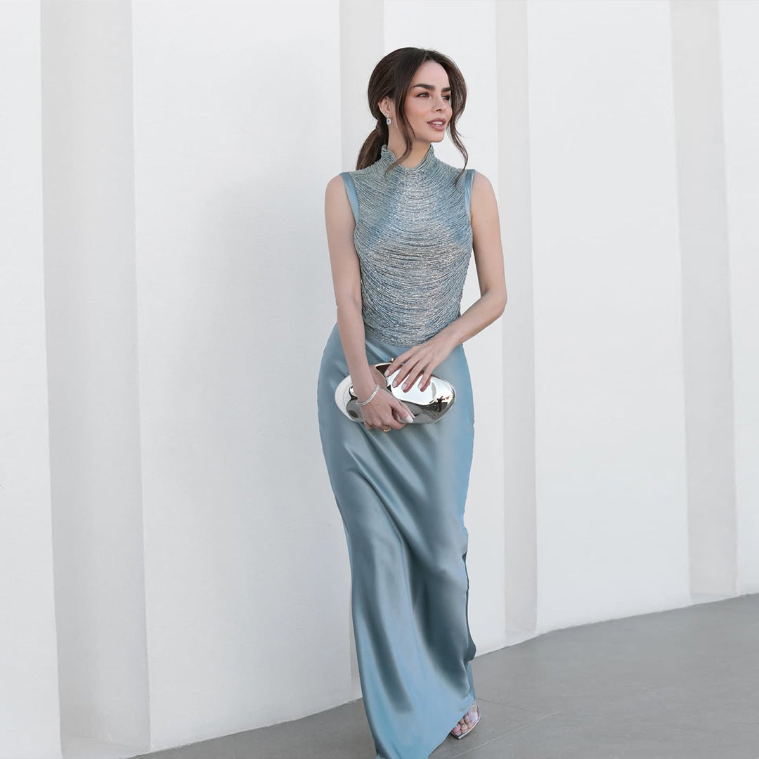 2-Piece Sparkly Tassel Top with Maxi Dress