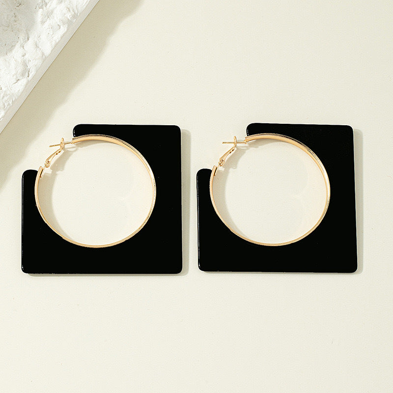 Matte-Black Geometric Hoop Earrings