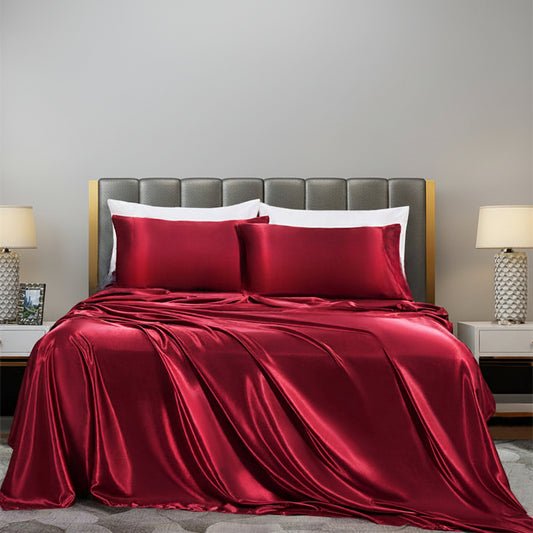4-Piece Solid Color Pure Silk-Like Bed Sheet Set