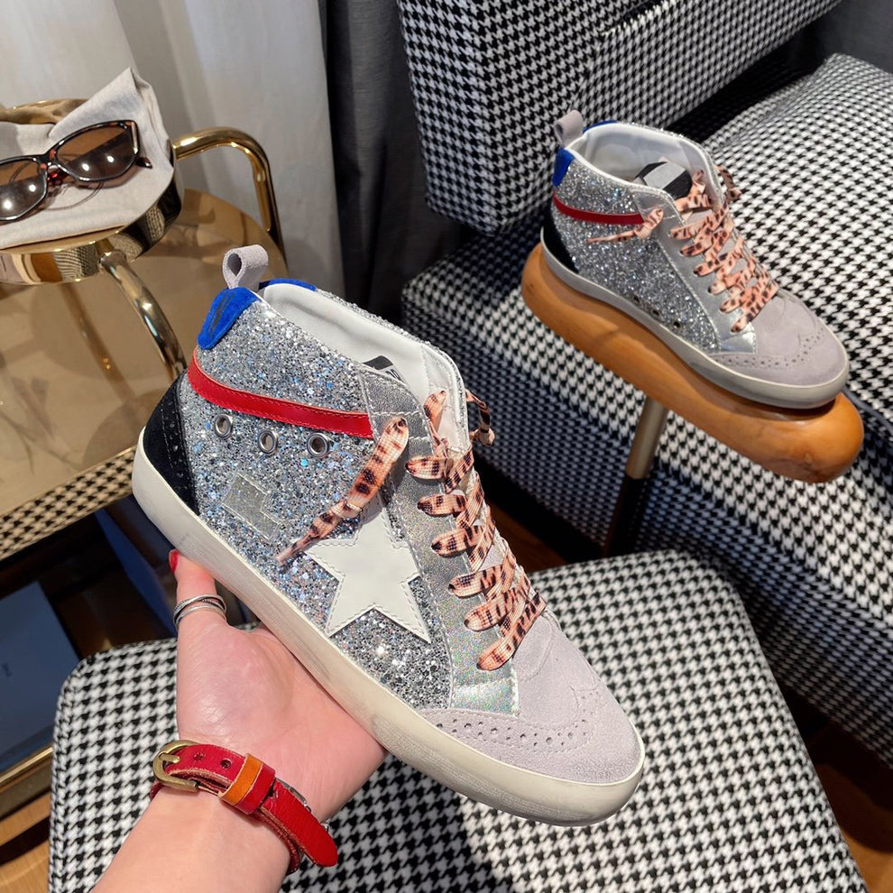 Women's Golden Goose Mid-Star Glitter Sneakers