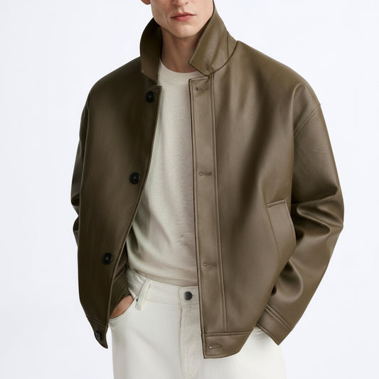 Men's Faux Leather Boxy Fit Jacket