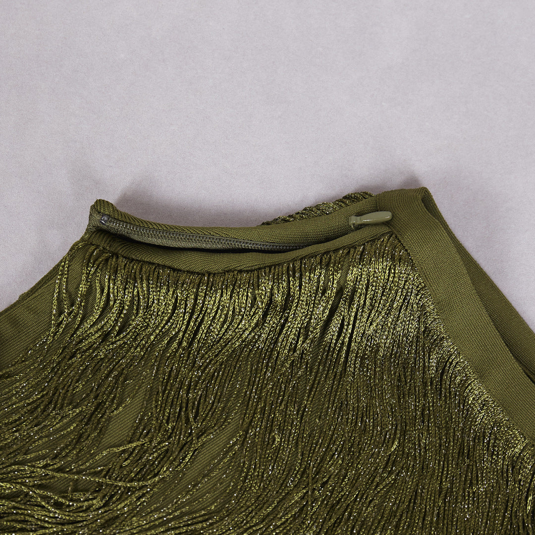 2-Piece Sparkly Tassel Top with Maxi Skirt