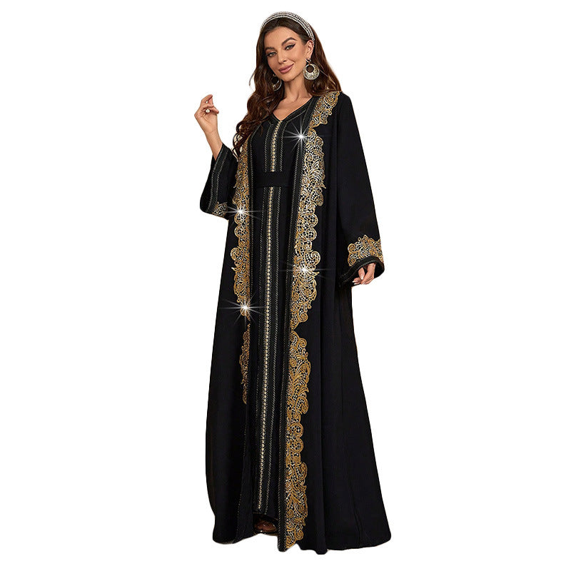 Two-Piece Gold Embroidered V-Neck Kaftan