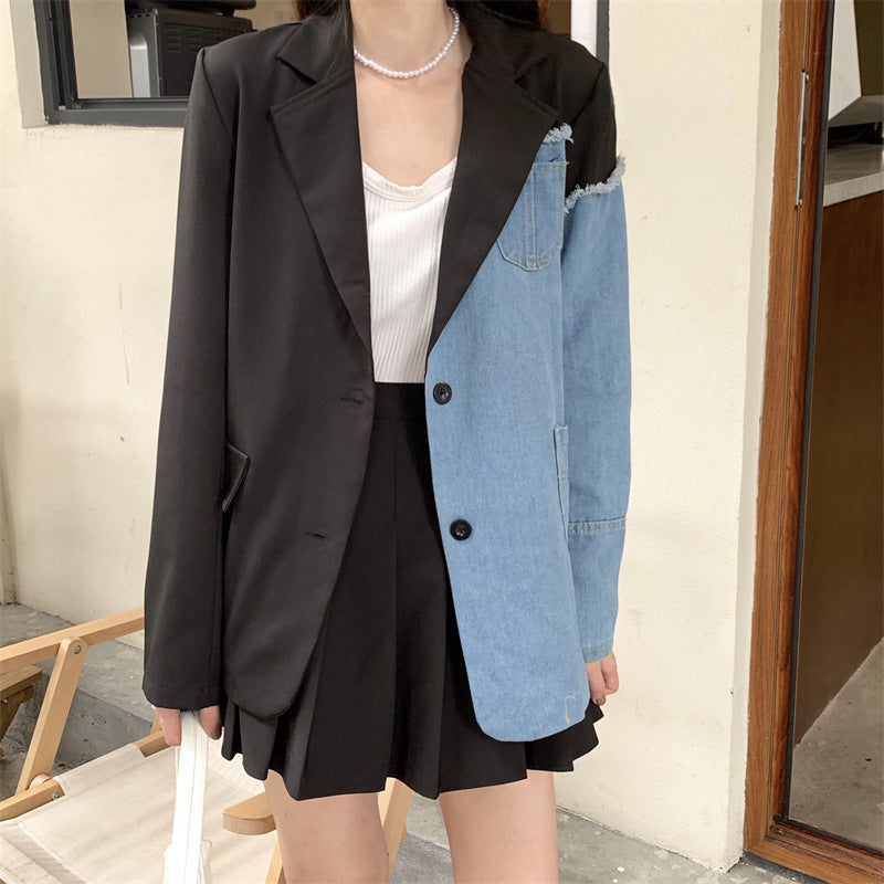 Irregular Denim Patchwork Blazer