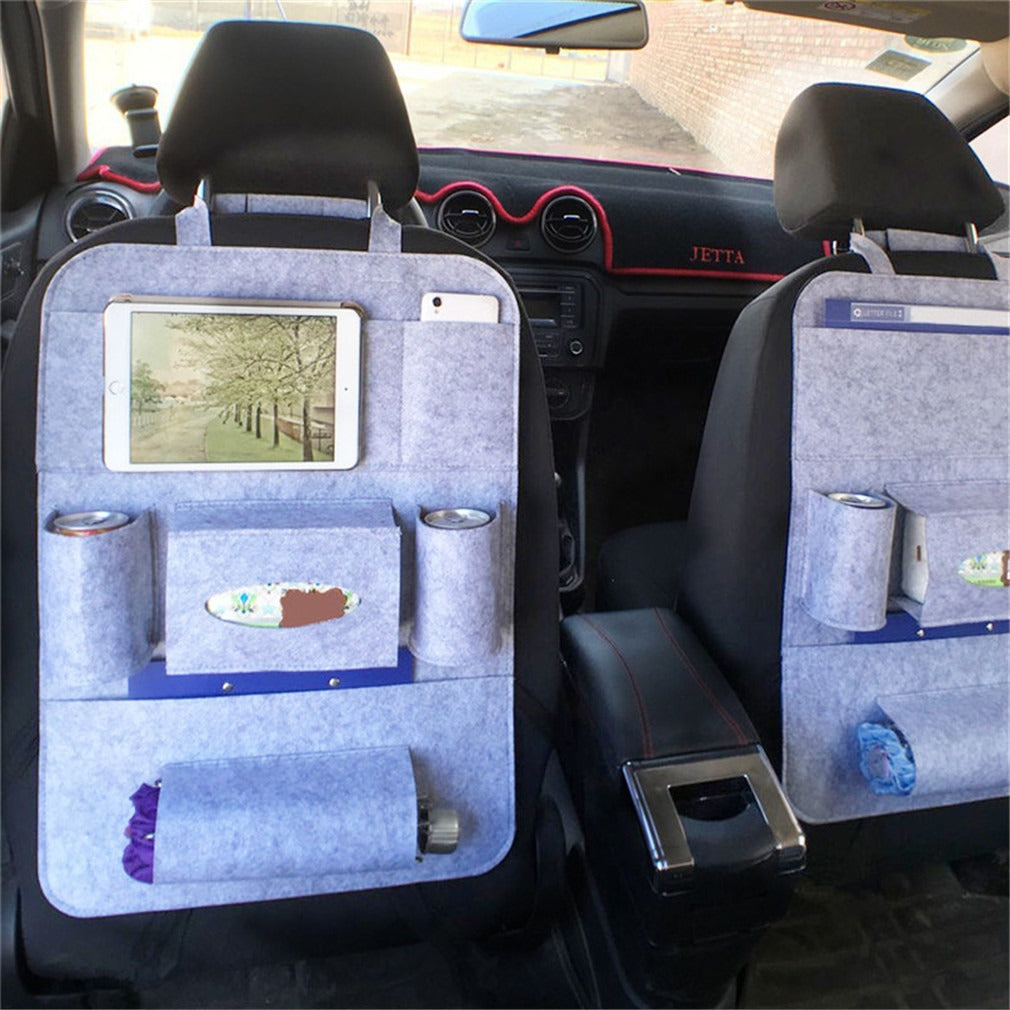 Car Back Seat Organizer with 6 Storage Pockets for iPad, Mobile Phone, Drink Cans, Tissue Box