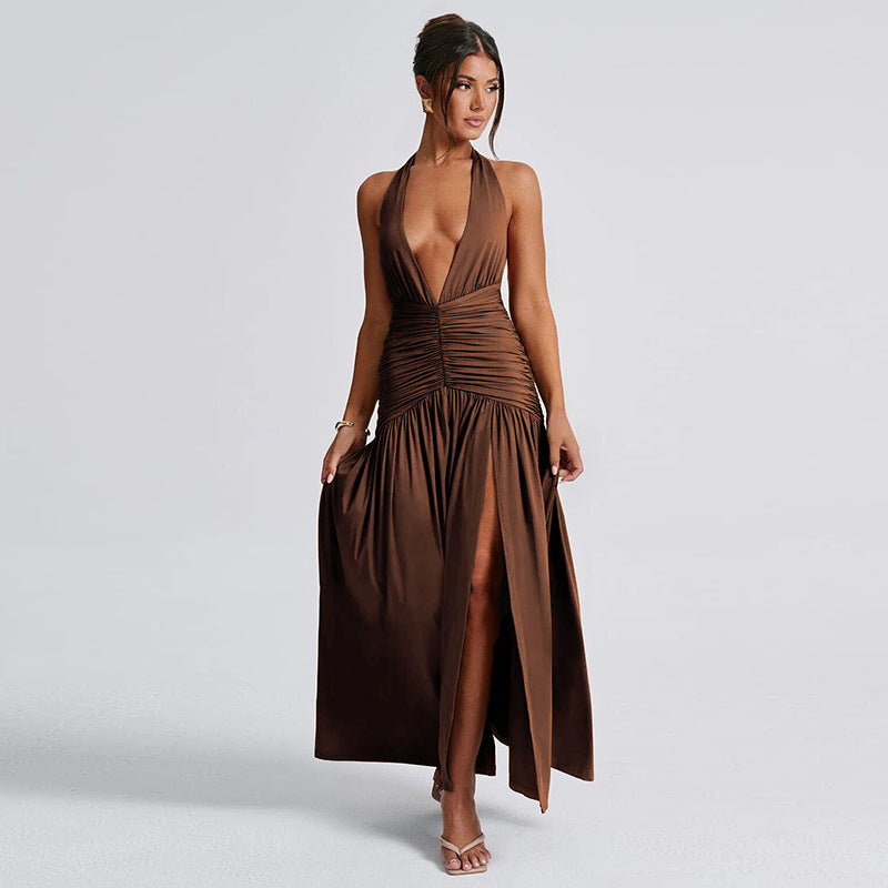 Thigh-High Slit Deep V Backless Maxi Dress