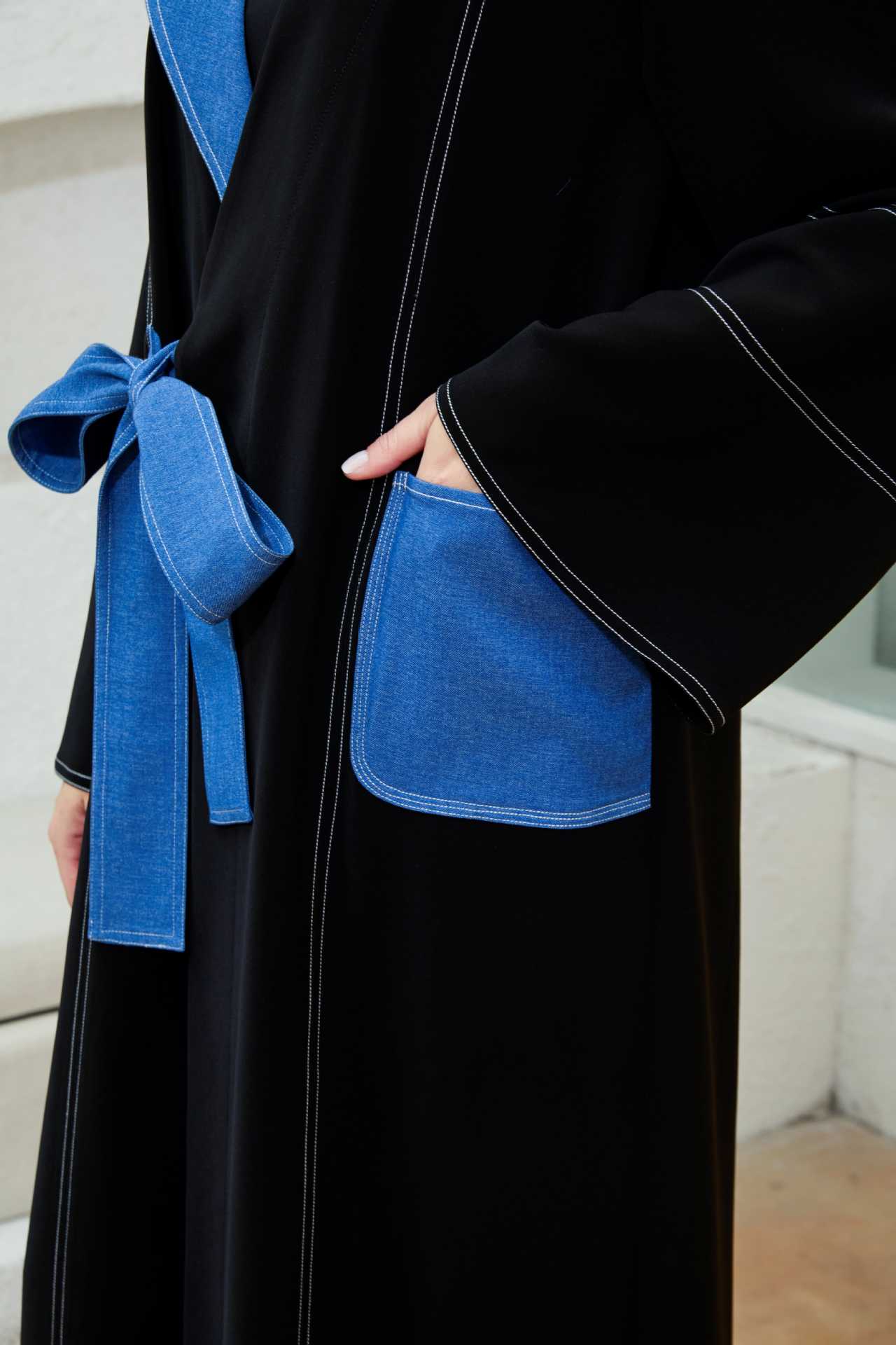 Tie-Waist Contrast Abaya