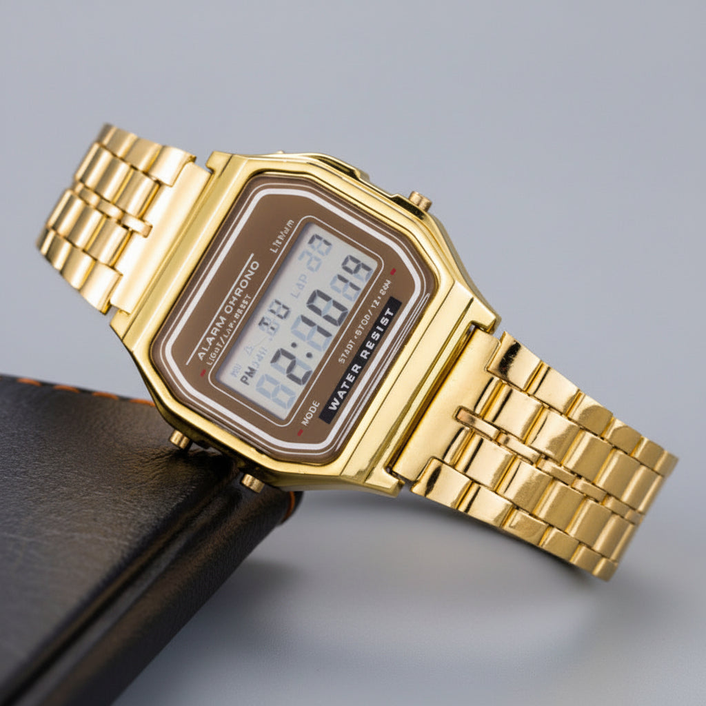 Gold-Toned Stainless Steel Digital Watch
