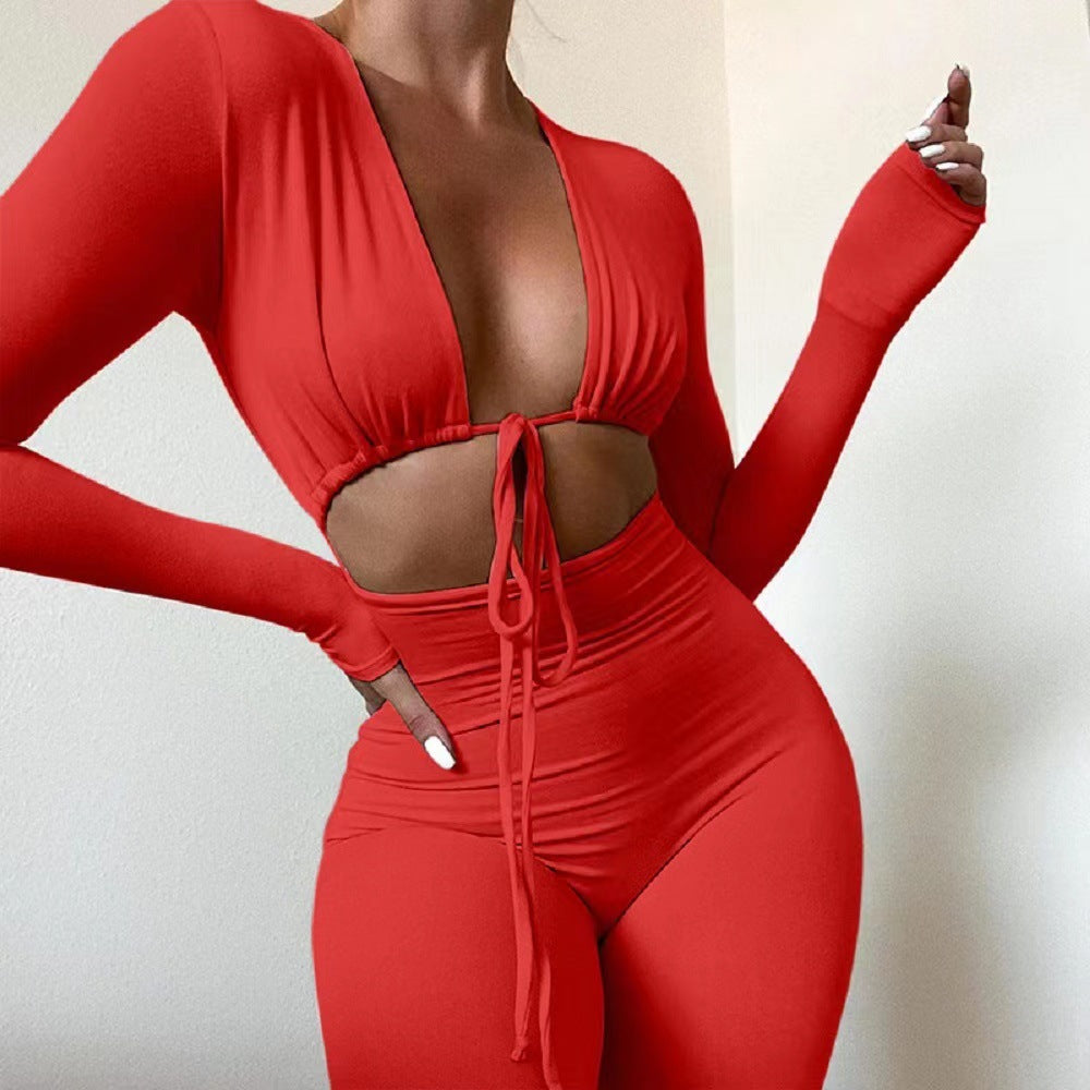 Cut Out Lace-Up Bodycon Jumpsuit
