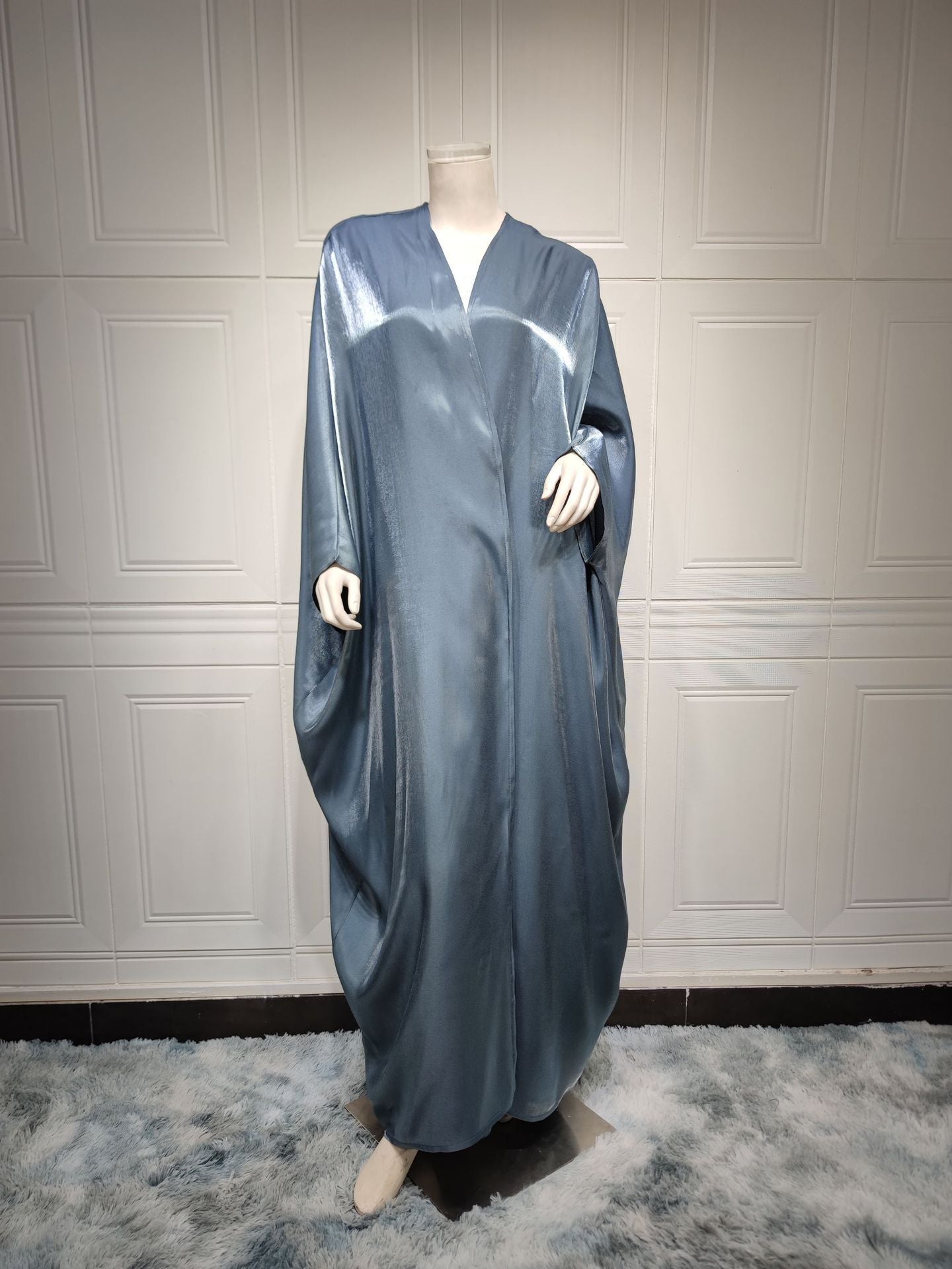 Silky Satin Batwing Sleeved Open Front Abaya