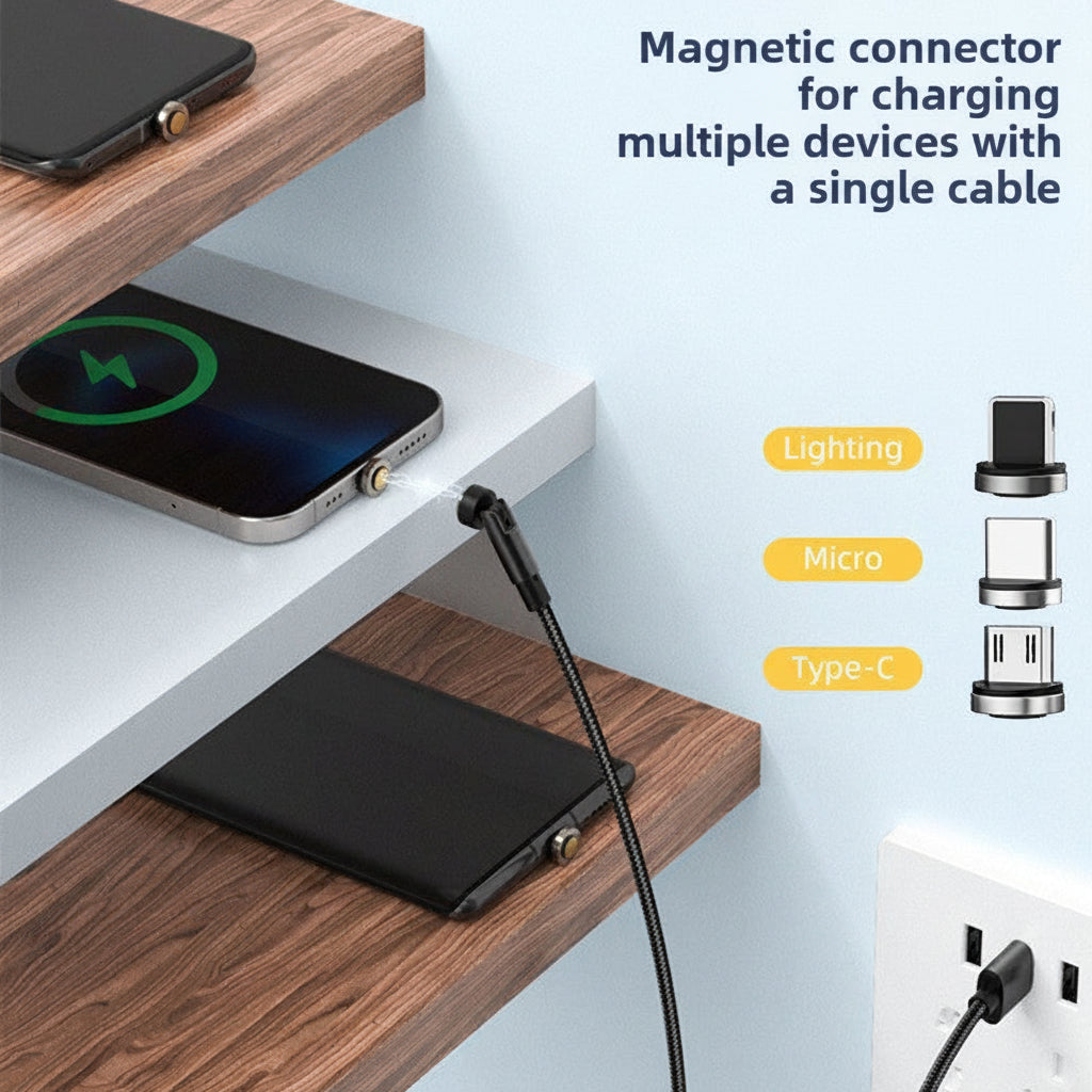 3-in-1 100W Super Fast 540° Rotating Magnetic Charging Cable