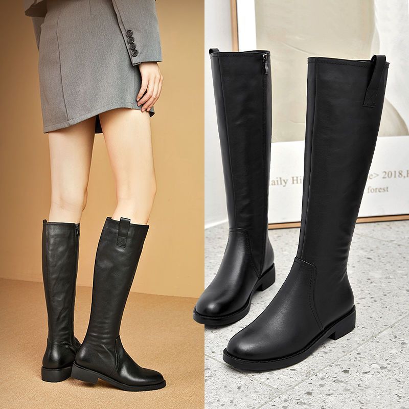 PU Leather Knee-High Side Zipper Boots