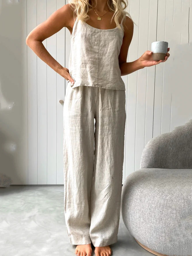 Two-piece Cotton Linen Loungewear, Pyjamas, Casual Set