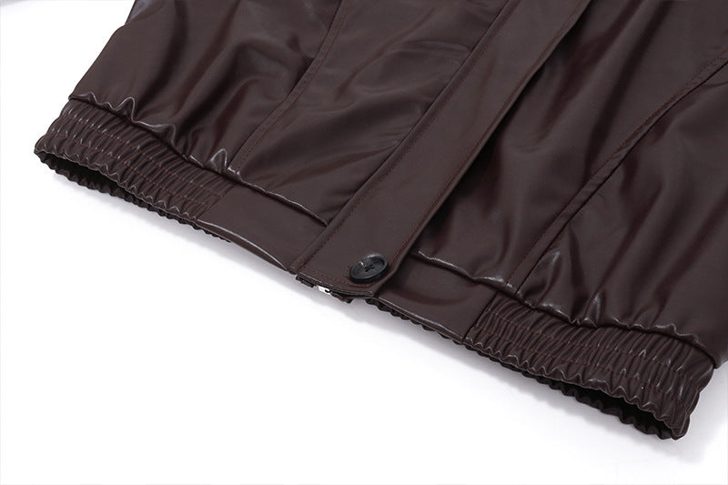 Lapel Zipper Leather Casual Jacket