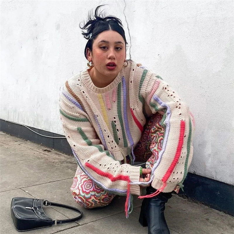 Distressed Cropped Knit Sweater