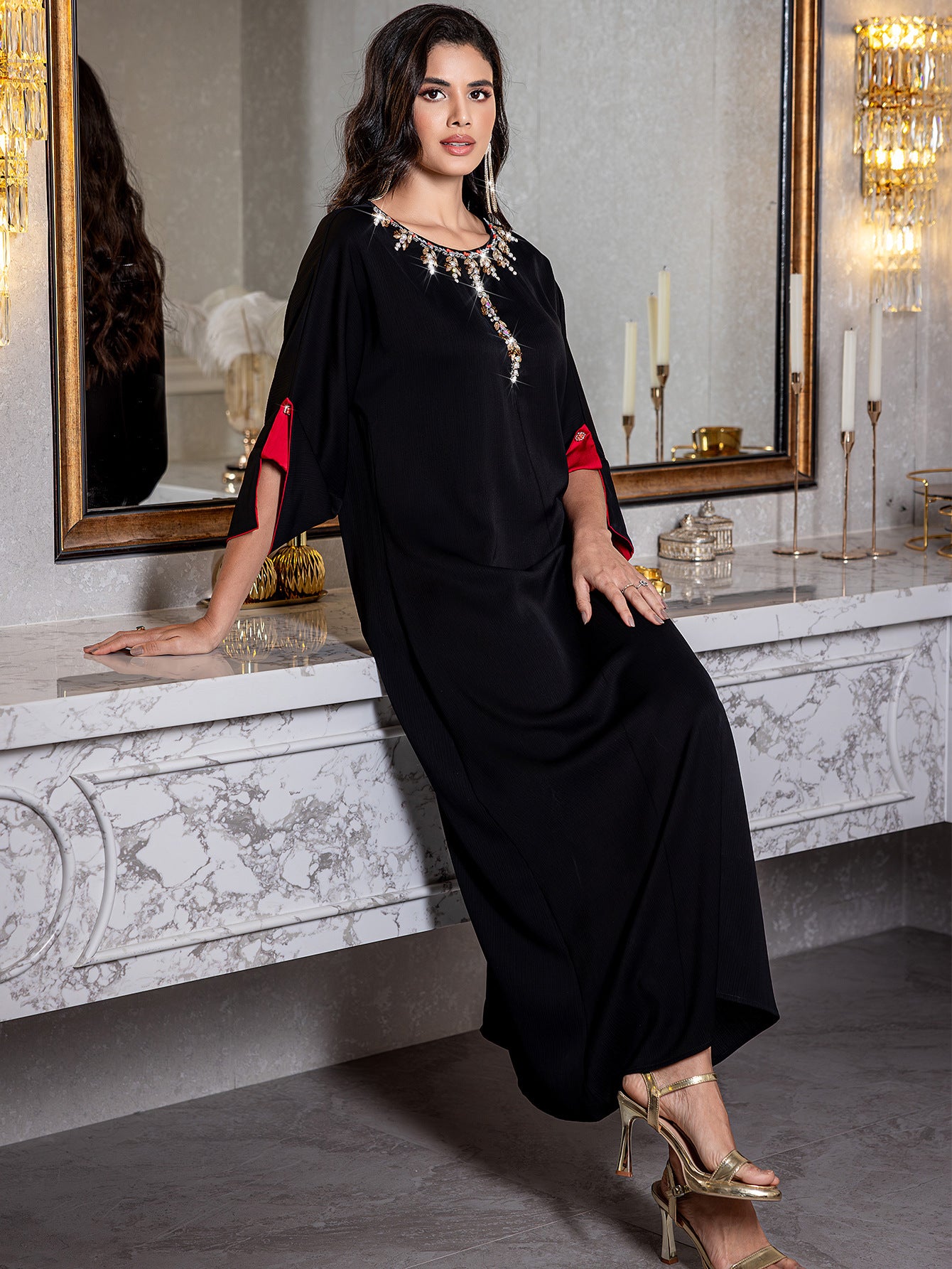 Elegant Embroidered Kaftan Maxi Dress