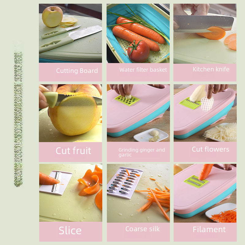 Multifunctional Vegetable Slicer/Grater with Cutting Board, Drain Basket & Storage Box