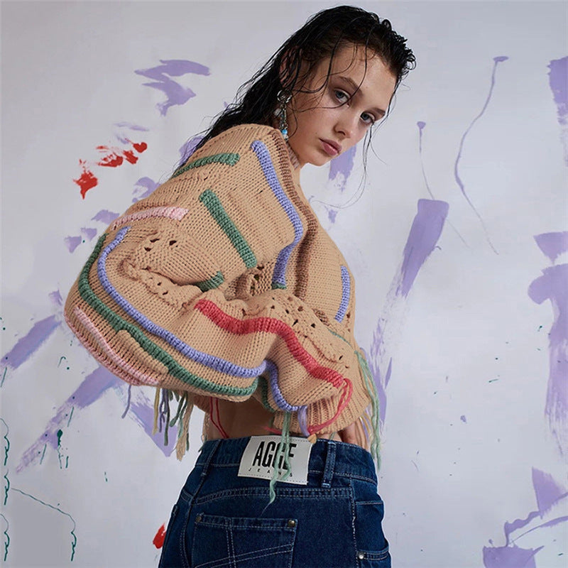 Distressed Cropped Knit Sweater