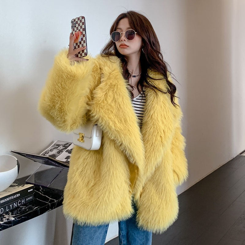 Faux Fox Fur Mid-Length Coat