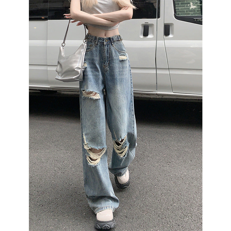 High-Waisted Baggy Ripped Jeans, S-5XL