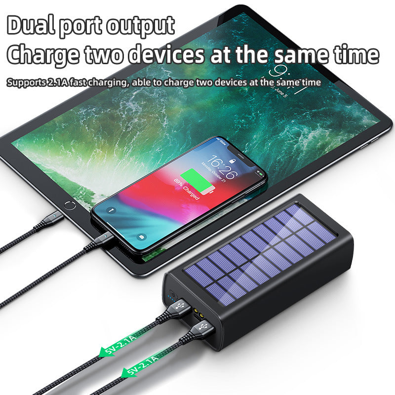 100,000mAh  Fast Charging Solar Power Bank with Dual USB, Type-C Input, LED Light