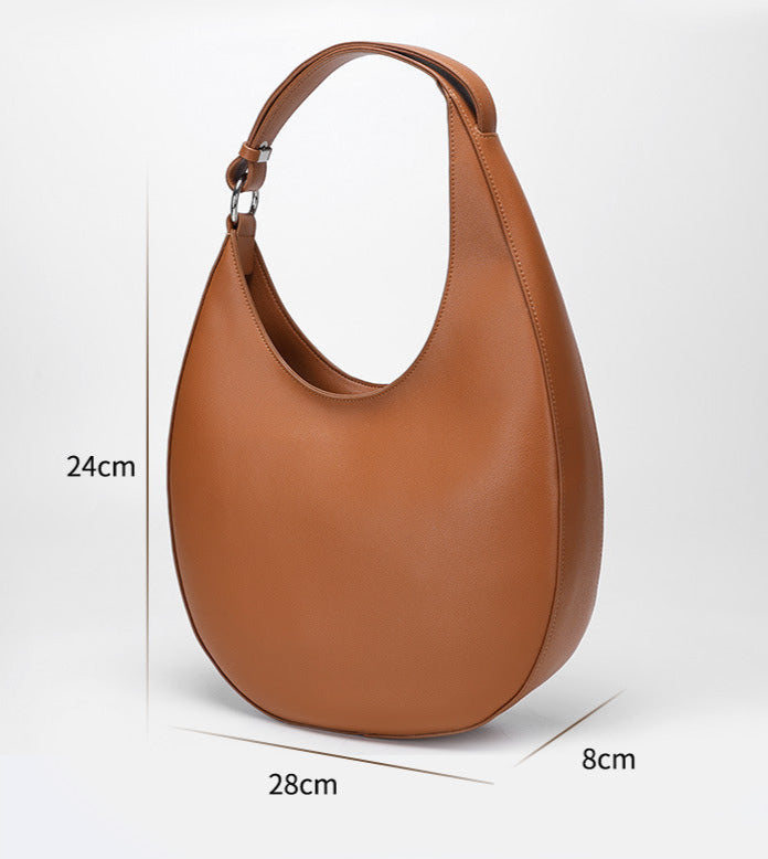 Crescent-Shaped Shoulder Bag in Genuine Cowhide Leather