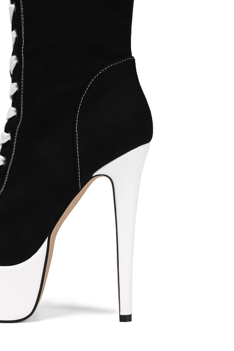 Canvas Platform Stiletto Knee-High Boots