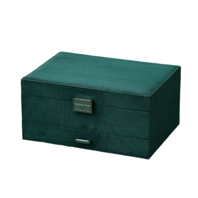 3-Layer Green Velvet Jewelry Organizer Box
