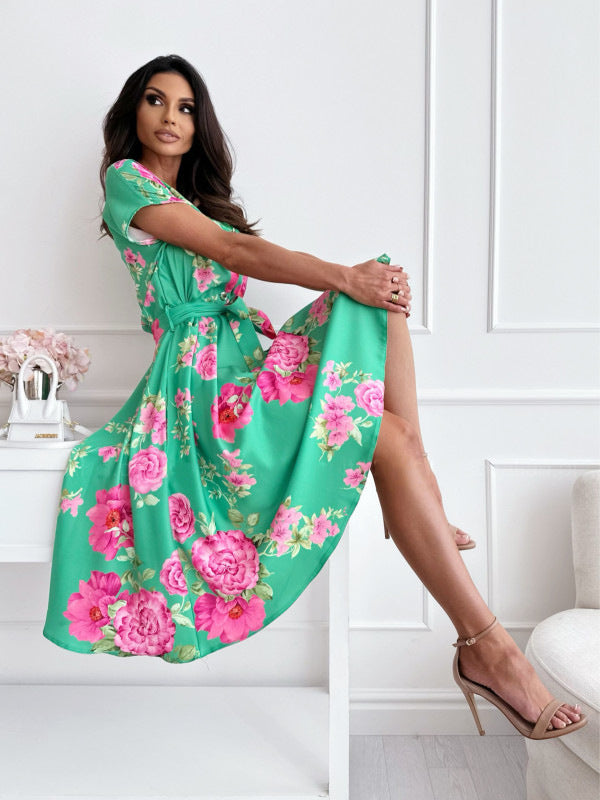 Floral Print V-neck Midi Dress