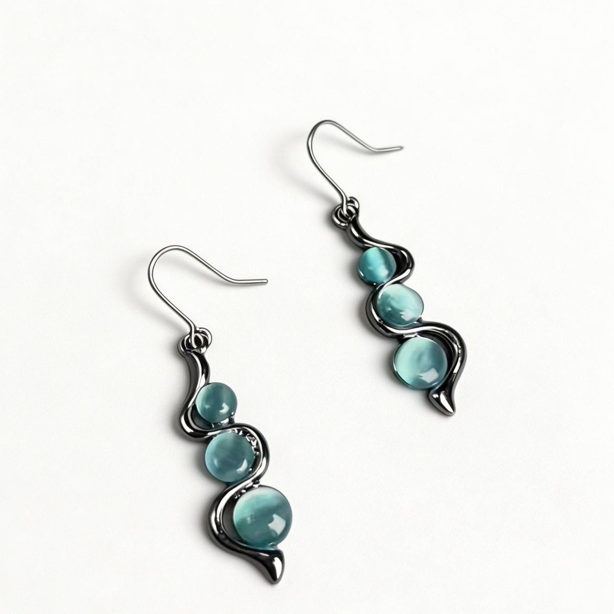 Silver Teal Blue Dangle Earrings