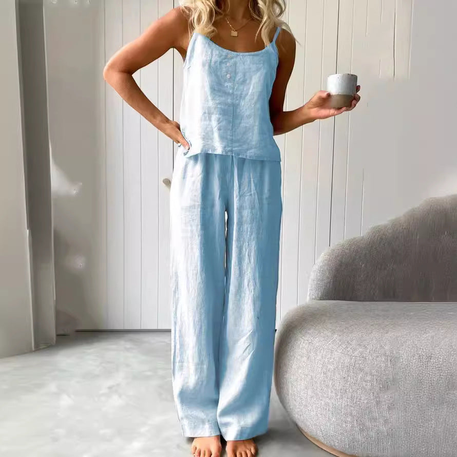 Two-piece Cotton Linen Loungewear, Pyjamas, Casual Set