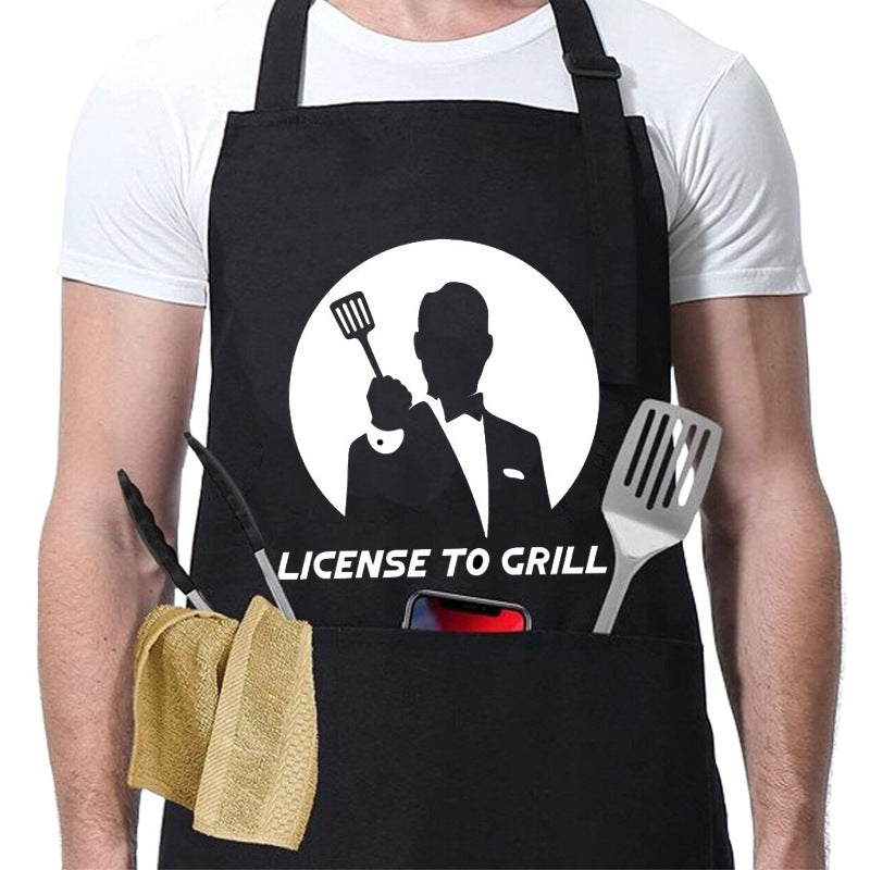 Kitchen BBQ Letter Print Apron with 3 Pockets and Adjustable Neck Strap, Water Resistant