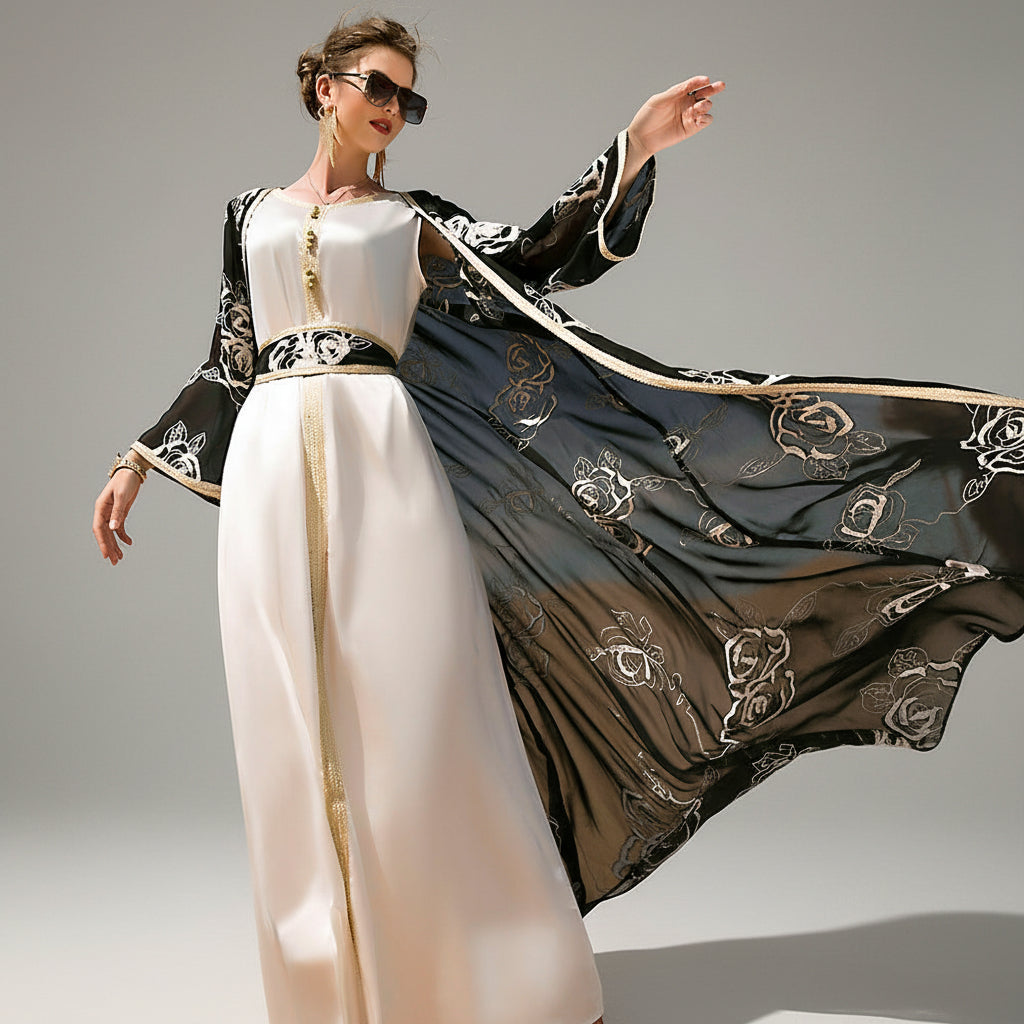 2-Piece Floral Embroidered Abaya
