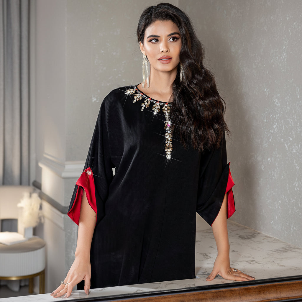 Elegant Embroidered Kaftan Maxi Dress