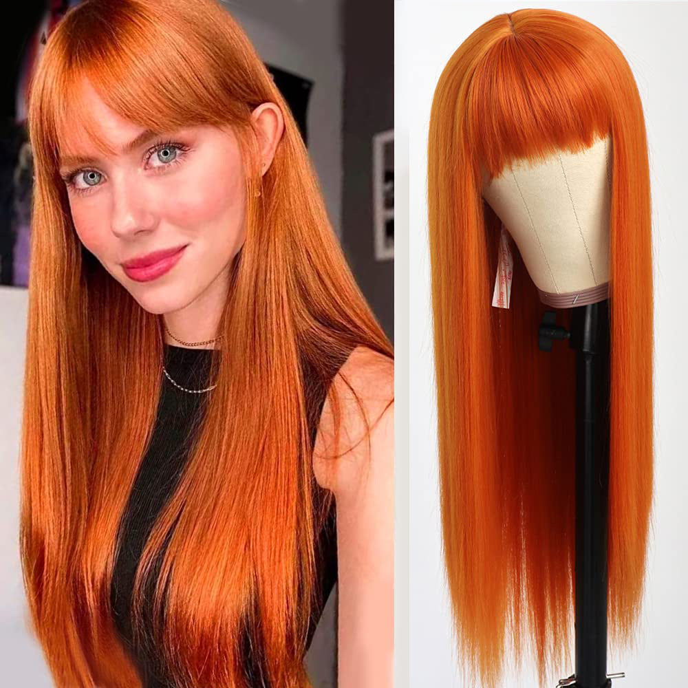 Half Black Half White Long Straight Synthetic Wig with Blunt Bangs – 66cm/24in. (Copy)